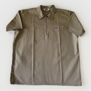 BEN DAVIS Half Zip Shirt Collard Short Sleeve Khaki Pockets Logo Size 2XL